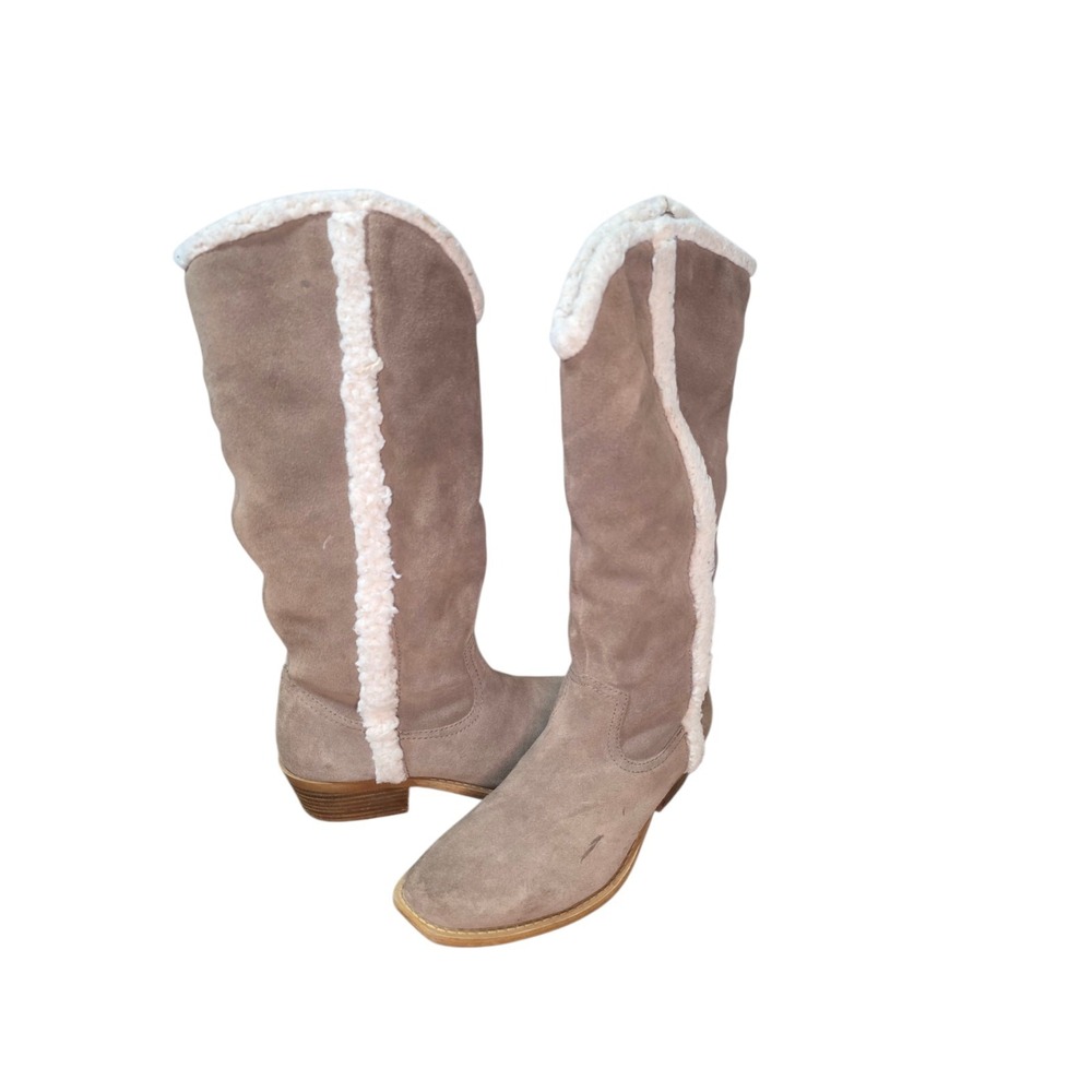 Dingo DI134 Womens 9.5 Taupe Suede Tall Western Boots Faux Fur Winter Boho
